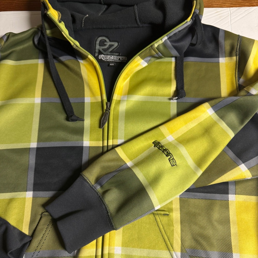 Ripzone Plaid Zip Up Hoodie Mens M Medium Yellow Black Grey Boarding